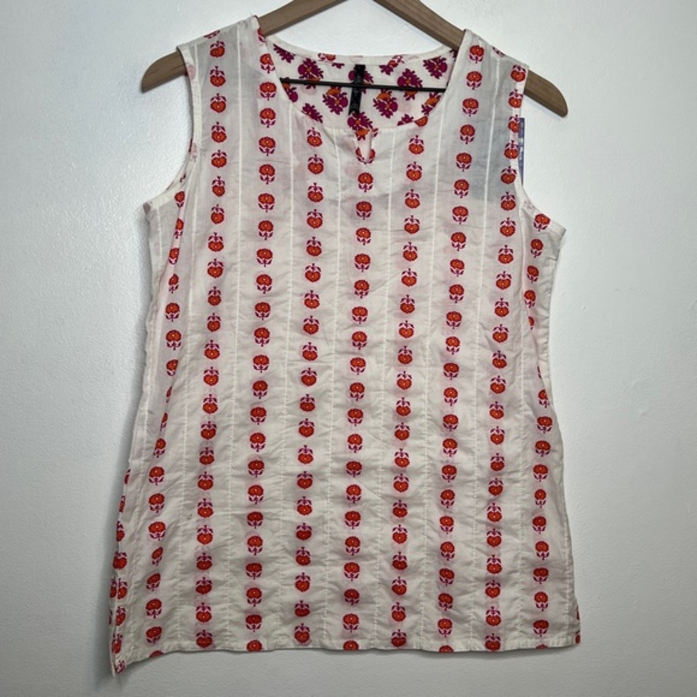 Shyla Floral Pintuck Top Print Sleevless Orange Purple Tank Blouse NWT Sz Small